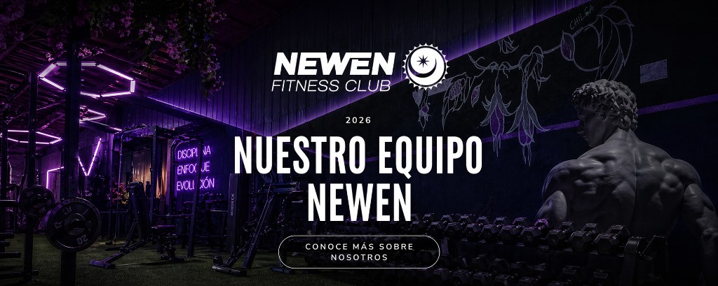 Nuestro Equipo Newen 2026 — banner del gimnasio y mensaje Conoce más sobre nosotros